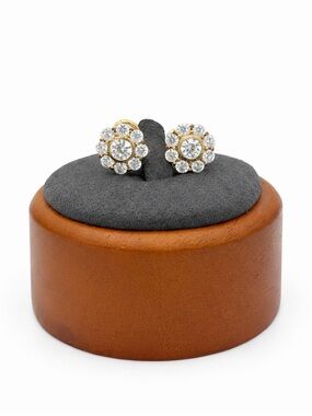Judith Ripka CZ Cluster Stud Earrings 14K Gold Clad Sterling Silver 925 Thailand